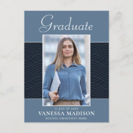 Modern | Elegantes Script Dusty Blue 1 Foto Grad Postkarte