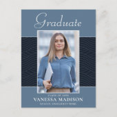 Modern | Elegantes Script Dusty Blue 1 Foto Grad Postkarte (Vorderseite)