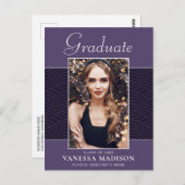 Modern | Elegantes Script Lila Violet 1 Foto Grad Postkarte (Vorne/Hinten)