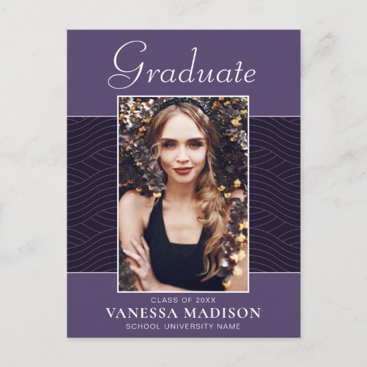 Modern | Elegantes Script Lila Violet 1 Foto Grad Postkarte (Vorderseite)