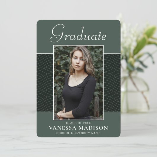 Modern | Elegantes Script Mint Green 1 Foto Grad Ankündigung (Stehend Vorderseite)