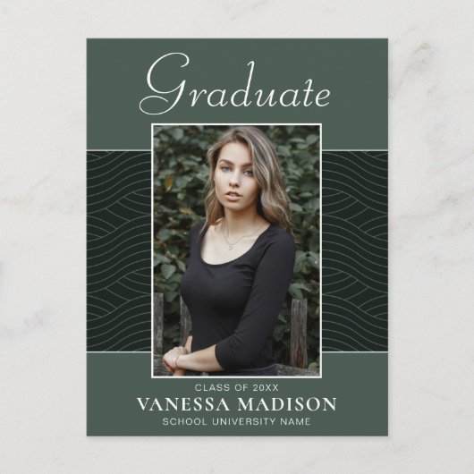 Modern | Elegantes Script Mint Green 1 Foto Grad Postkarte (Vorderseite)