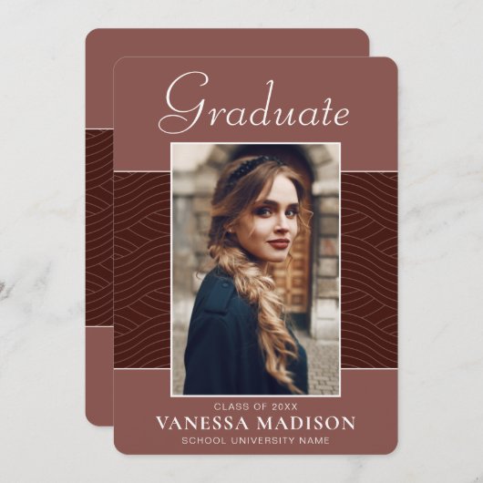 Modern | Elegantes Script Terracotta 1 Foto Grad Ankündigung (Vorne/Hinten)