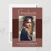 Modern | Elegantes Script Terracotta 1 Foto Grad Postkarte (Vorne/Hinten)