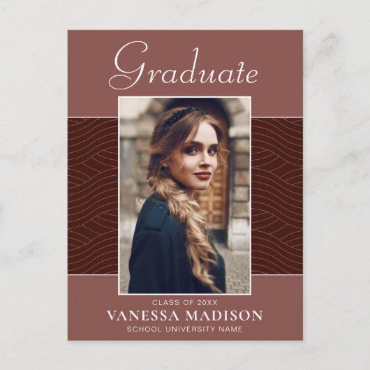 Modern | Elegantes Script Terracotta 1 Foto Grad Postkarte (Vorderseite)