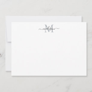 Modern Elegantin Feminine Script Monogram Gray Mitteilungskarte