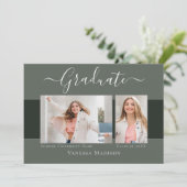 Modern | Elegantsage Green 2 Foto Abschluss Ankündigung (Stehend Vorderseite)