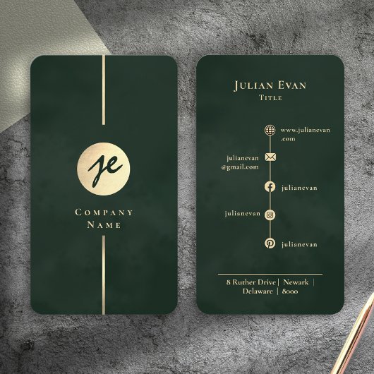Modern Emerald Dark Green Luxe Monogram Visitenkarte