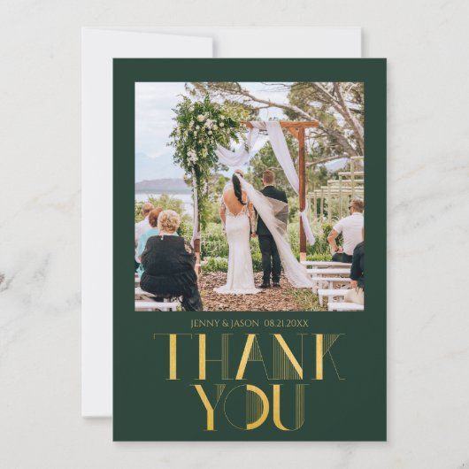 Modern Emerald Gold Foto Wedding Dankeschön Card Ankündigung (Vorderseite)