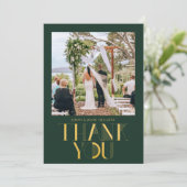 Modern Emerald Gold Foto Wedding Dankeschön Card Ankündigung (Stehend Vorderseite)
