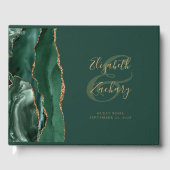 Modern Emerald Green Agate Gold Script Gästebuch (Vorderseite)