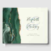 Modern Emerald Green Agate Gold Script Ivory Gästebuch (Vorderseite)