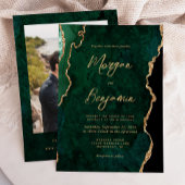 Modern Emerald Green Agate Script Photo Wedding Einladung