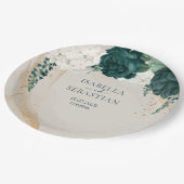Modern Emerald Green Beige Floral Elegance Pappteller (Schrägansicht)