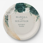 Modern Emerald Green Beige Floral Elegance Pappteller (Vorderseite)