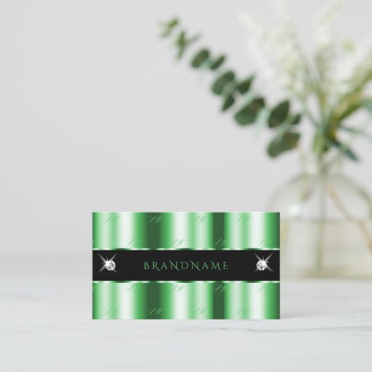 Modern Emerald Green Black Sparkle Jewels Monogram Visitenkarte (Stehend Vorderseite)