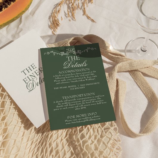 Modern Emerald Green Boho Floral Wedding Details Begleitkarte