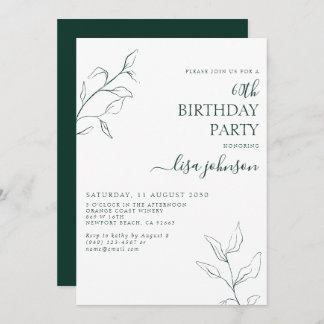 Modern Emerald Green Botanical 60. Geburtstag Einladung