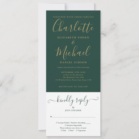 Modern Emerald Green Elegante Gold Script Einladung (Vorderseite)