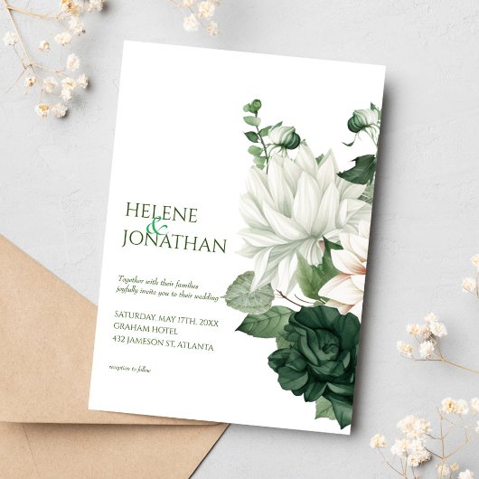 Modern Emerald Green Floral Elegant Boho Wedding Einladung