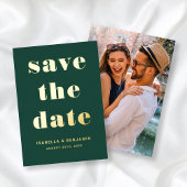 Modern Emerald Green Foto Save the Date Gold Folieneinladung
