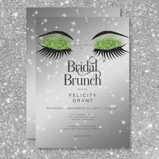 Modern Emerald Green Glam Eyes Bridal Brunch Einladung