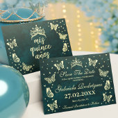 Modern Emerald Green Gold 15 Jahre alt Quinceañera Save The Date