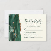 Modern Emerald Green Gold Agate Ivory Wedding RSVP Karte (Vorderseite)