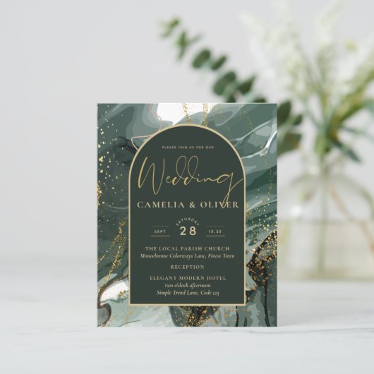 Modern Emerald Green Gold Agate Marble WEDDING (Stehend Vorderseite)