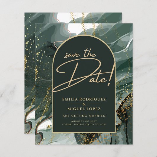 Modern Emerald Green Gold Agate Marble WEDDING (Vorne/Hinten)