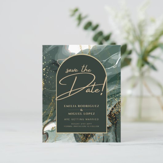 Modern Emerald Green Gold Agate Marble WEDDING (Stehend Vorderseite)