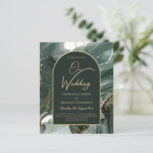 Modern Emerald Green Gold Agate Marble WEDDING (Stehend Vorderseite)