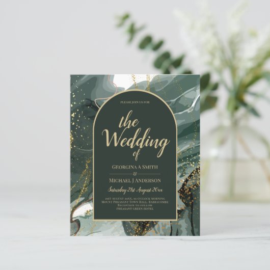 Modern Emerald Green Gold Agate Marble WEDDING (Stehend Vorderseite)