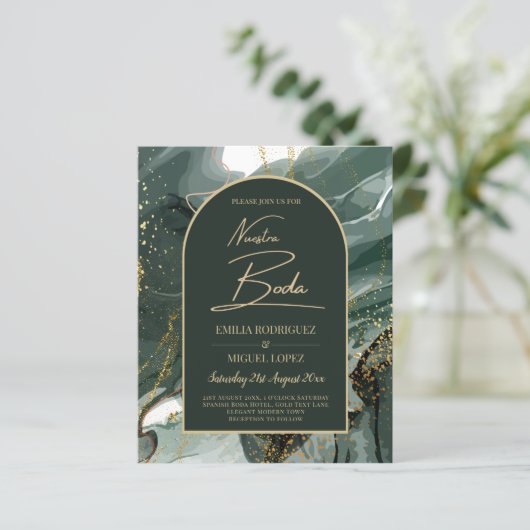 Modern Emerald Green Gold Agate Marble WEDDING (Stehend Vorderseite)