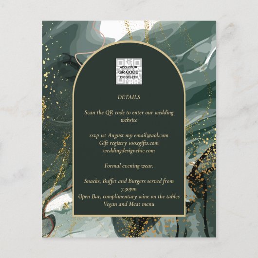 Modern Emerald Green Gold Agate Marble WEDDING (Rückseite)