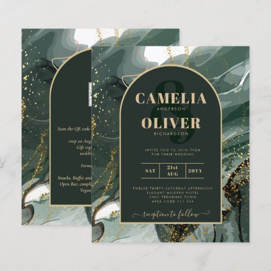 Modern Emerald Green Gold Agate Marble WEDDING (Vorne/Hinten)
