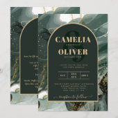 Modern Emerald Green Gold Agate Marble WEDDING Einladung (Vorne/Hinten)