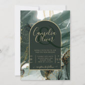 Modern Emerald Green Gold Agate Marble WEDDING Einladung (Vorderseite)