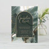 Modern Emerald Green Gold Agate Marble WEDDING Einladung (Stehend Vorderseite)