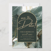 Modern Emerald Green Gold Agate Marble WEDDING Einladung (Vorderseite)