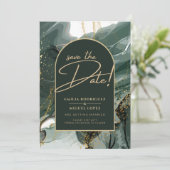 Modern Emerald Green Gold Agate Marble WEDDING Einladung (Stehend Vorderseite)