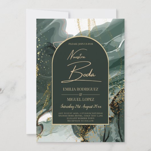 Modern Emerald Green Gold Agate Marble WEDDING Einladung (Vorderseite)