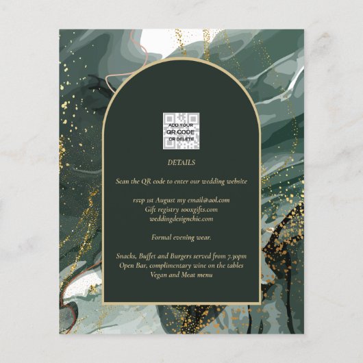 Modern Emerald Green Gold Agate Marble WEDDING Flyer (Hinten)
