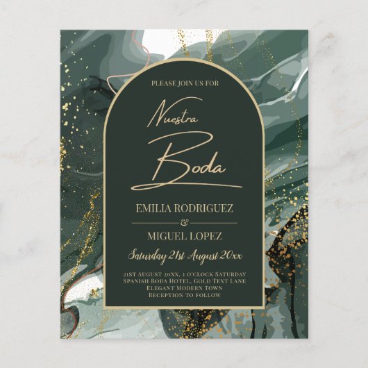 Modern Emerald Green Gold Agate Marble WEDDING Flyer (Vorne)