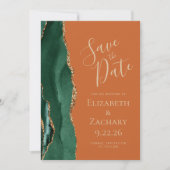 Modern Emerald Green Gold Agate Rust Save the Date (Vorderseite)