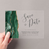 Modern Emerald Green Gold Agate Save the Date Card Acryleinladungen (Insitu (Handheld))