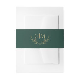 Modern Emerald Green Gold Leaf Wedding Monogram Einladungsbanderole