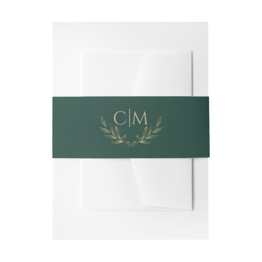 Modern Emerald Green Gold Leaf Wedding Monogram Einladungsbanderole (Vorderseite Beispiel)