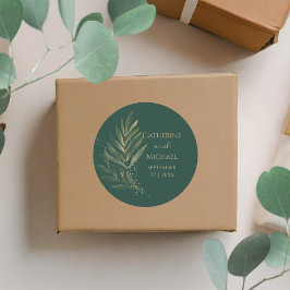 Modern Emerald Green Gold Leaf Wedding Monogram Runder Aufkleber
