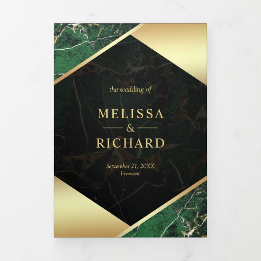 Modern Emerald Green Gold Marmor Ampere und Hochze Dreifach Gefaltete Einladung (Cover)